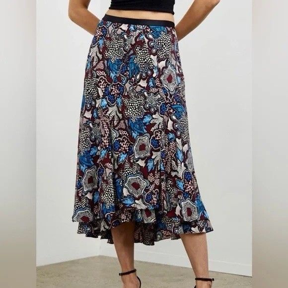 DVF DIANE VON FURSTENBERG MIDI Skirt Women's 10 Debra Floral Print Flowy Chic - Picture 2 of 8